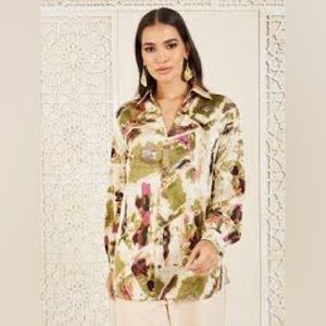 Sunset Rd Abstract Print Button-Up Floral Blouse. 10